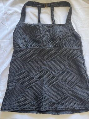 Lands' End Black Patterned Ruched Tankini Swim Top High Neck size 4L w/Clasp